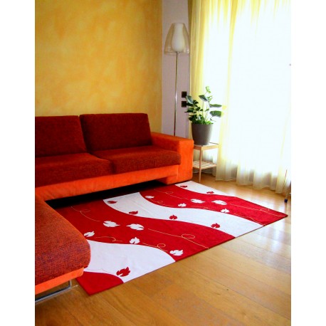 Tappeto Rosso moderno disegno  Onda foglie soggiorno design astratto